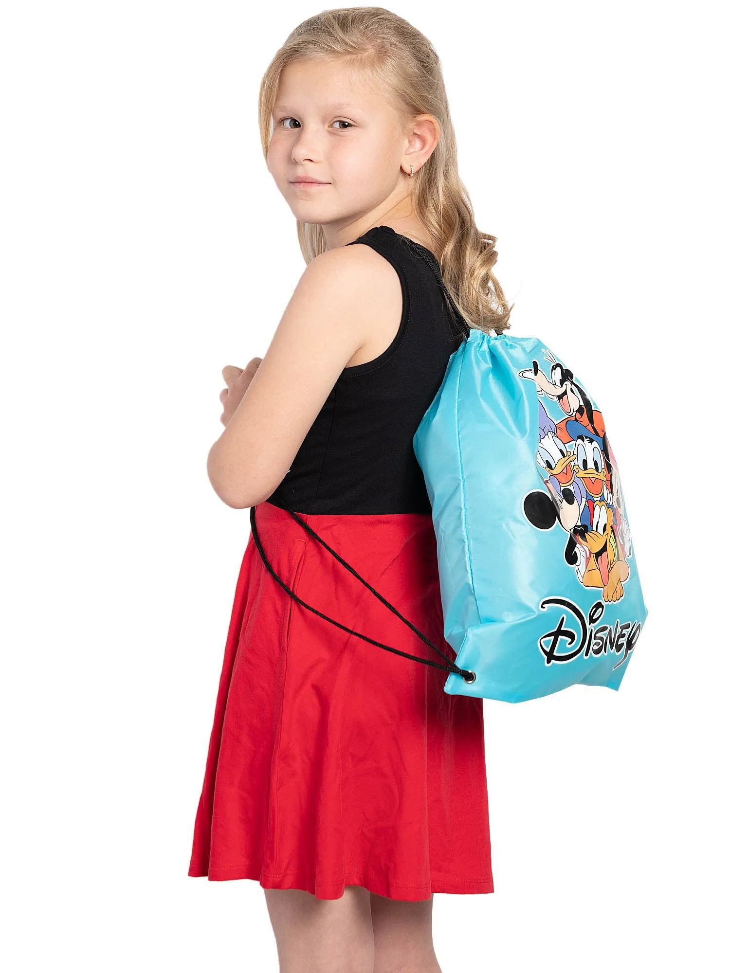 Disney Mickey Mouse & Friends 15" Drawstring Cinch Tote Sling Bag Blue
