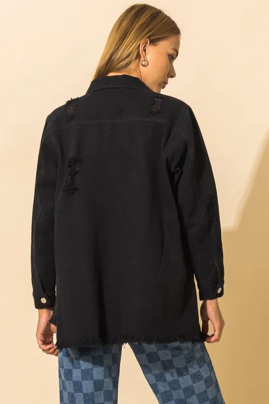 Distressed Black Denim Jacket