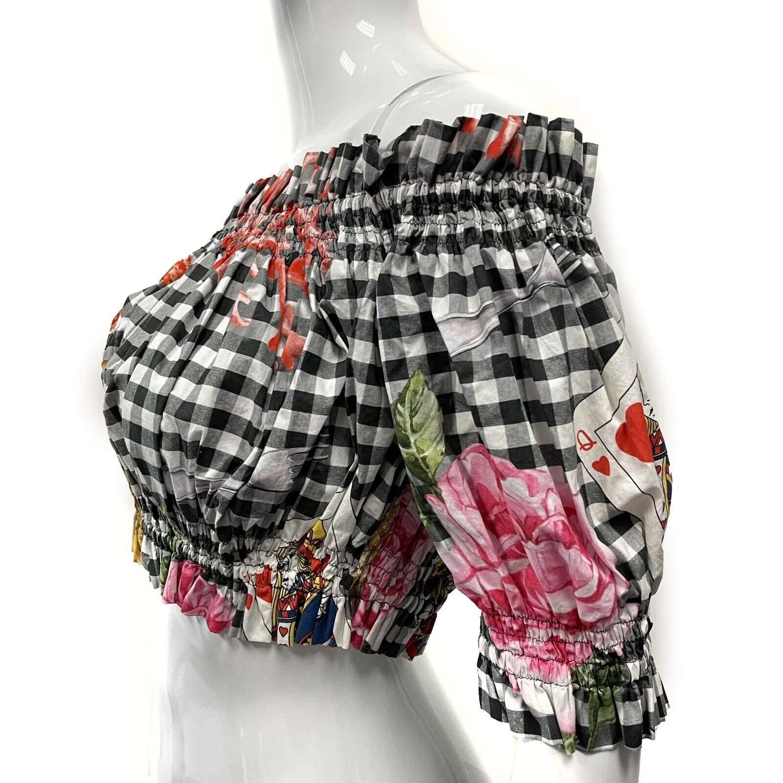 Dolce & Gabbana -Cropped Off Shoulder Plaid Gingham print cotton IT 42 US 6 top