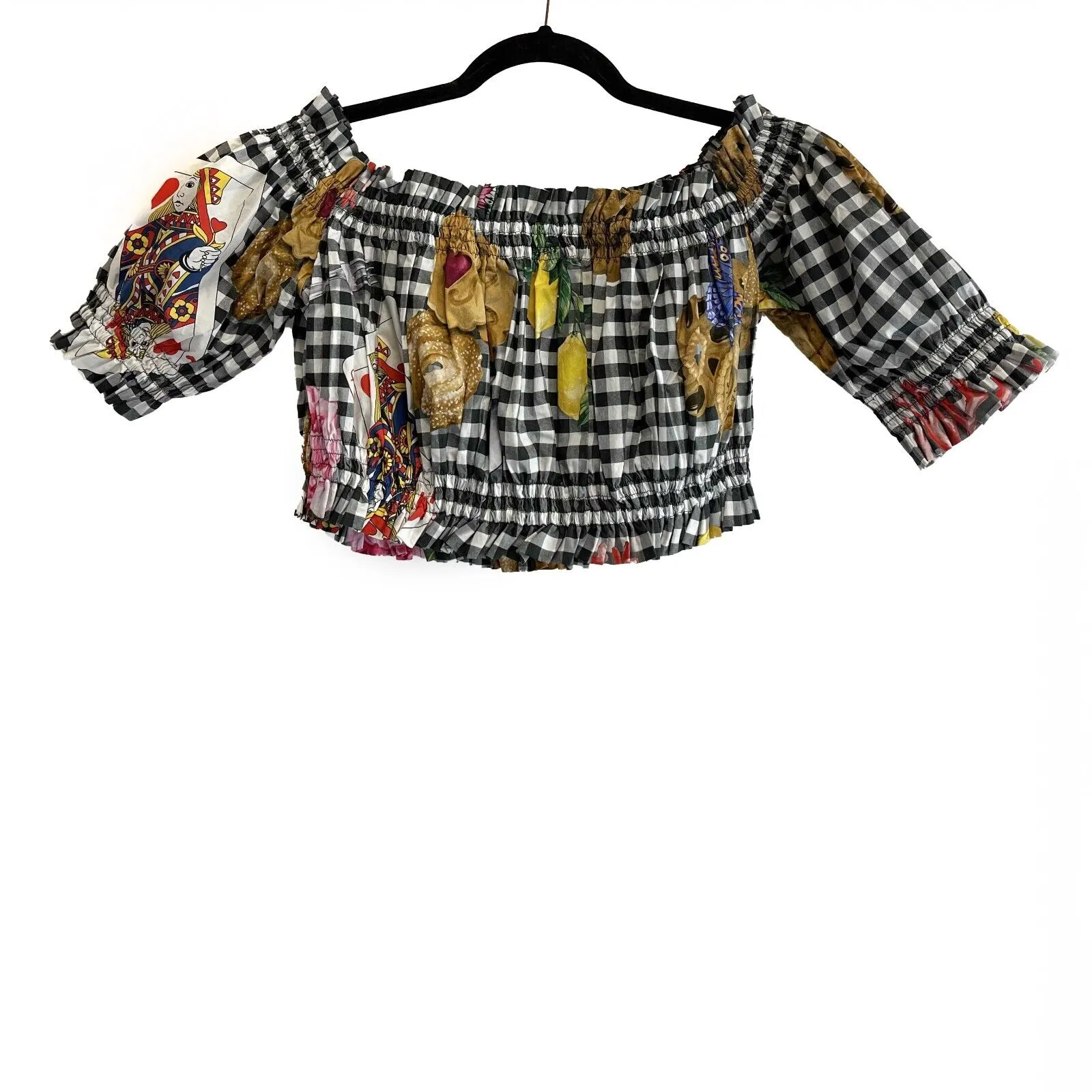 Dolce & Gabbana -Cropped Off Shoulder Plaid Gingham print cotton IT 42 US 6 top