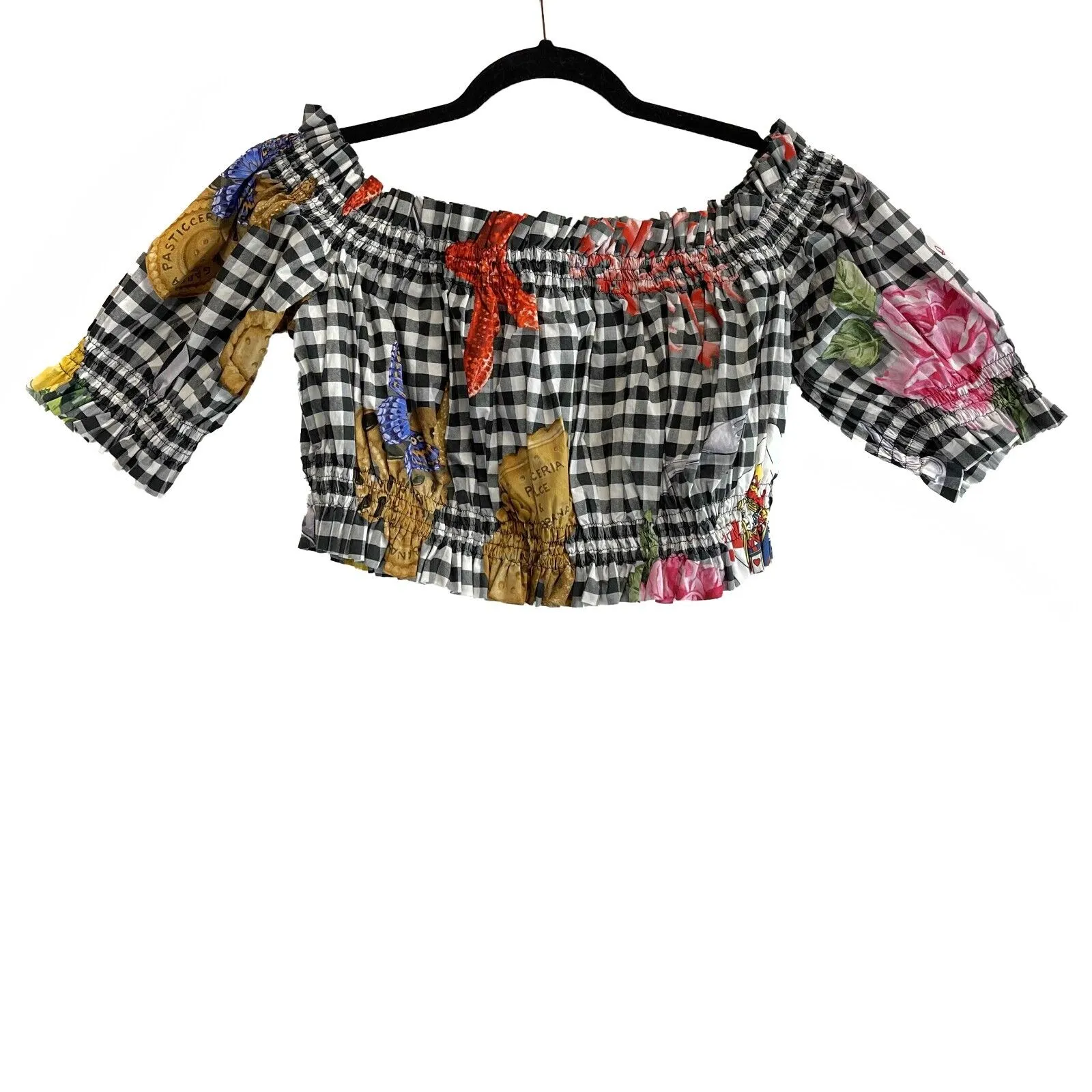 Dolce & Gabbana -Cropped Off Shoulder Plaid Gingham print cotton IT 42 US 6 top