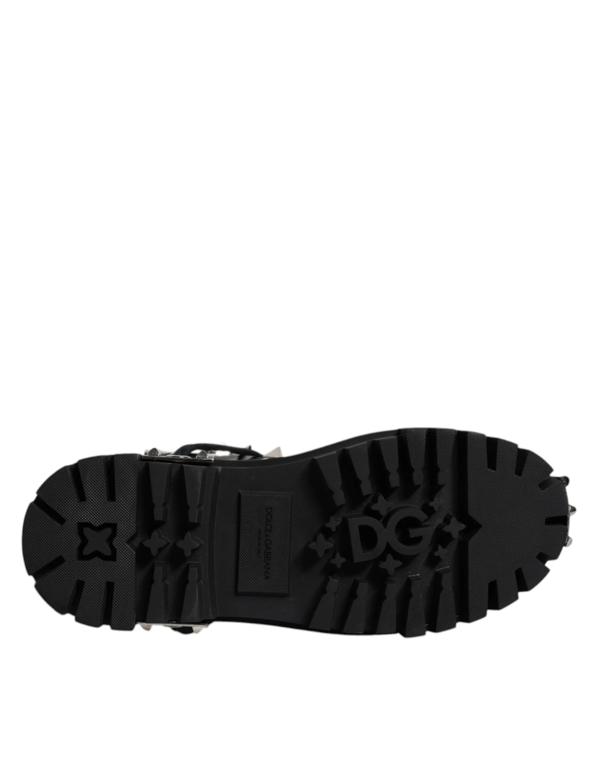 Dolce&Gabbana Men Black Ankle Shoes Leather Studded Lace Up Flat Boots Sz EUR 44
