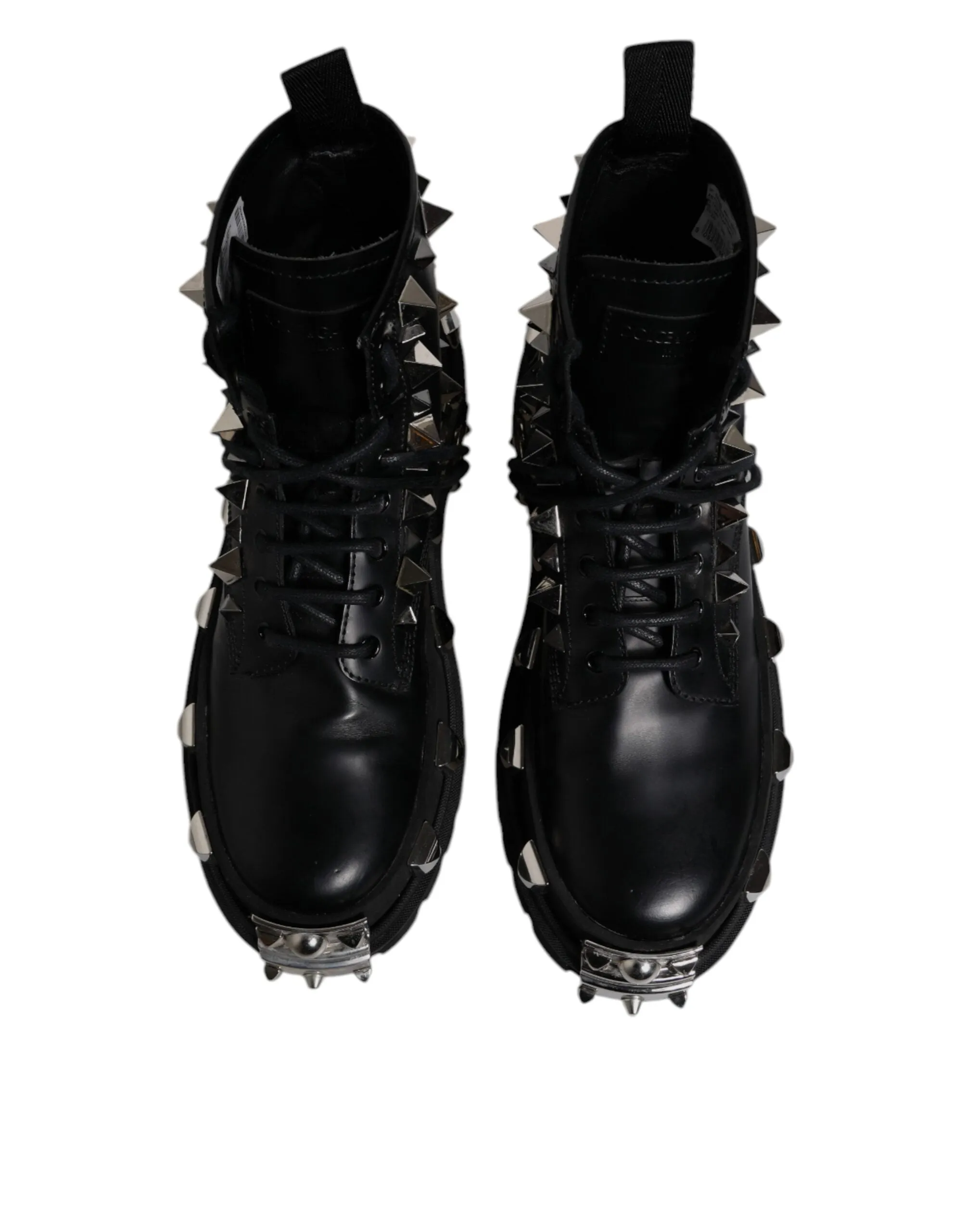 Dolce&Gabbana Men Black Ankle Shoes Leather Studded Lace Up Flat Boots Sz EUR 44