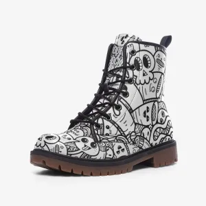 Doodles Black & White Vegan Leather Unisex Boots