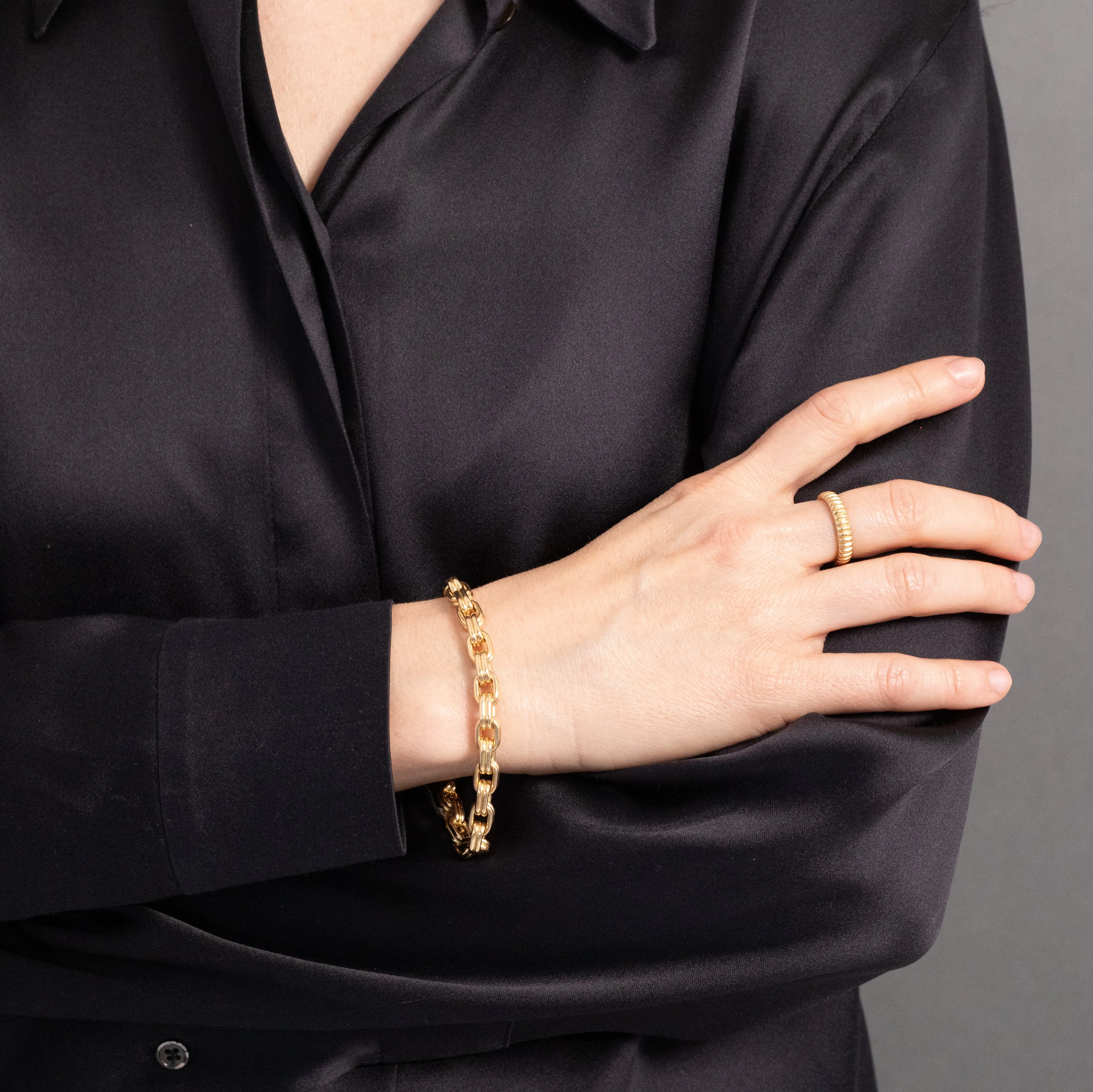 Double Box Chain Bracelet 18K Yellow Gold, Medium Link, 7.25"
