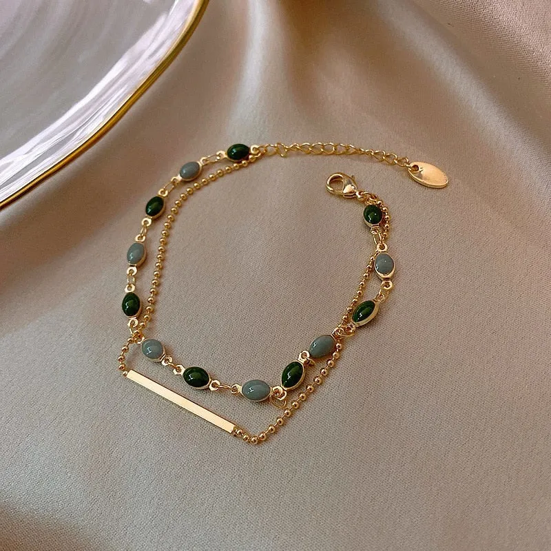Double Layer Charm Chain Bracelet for Women Gold Wedding Jewelry