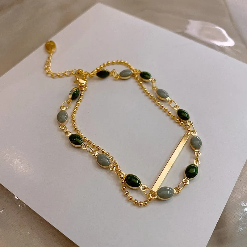 Double Layer Charm Chain Bracelet for Women Gold Wedding Jewelry