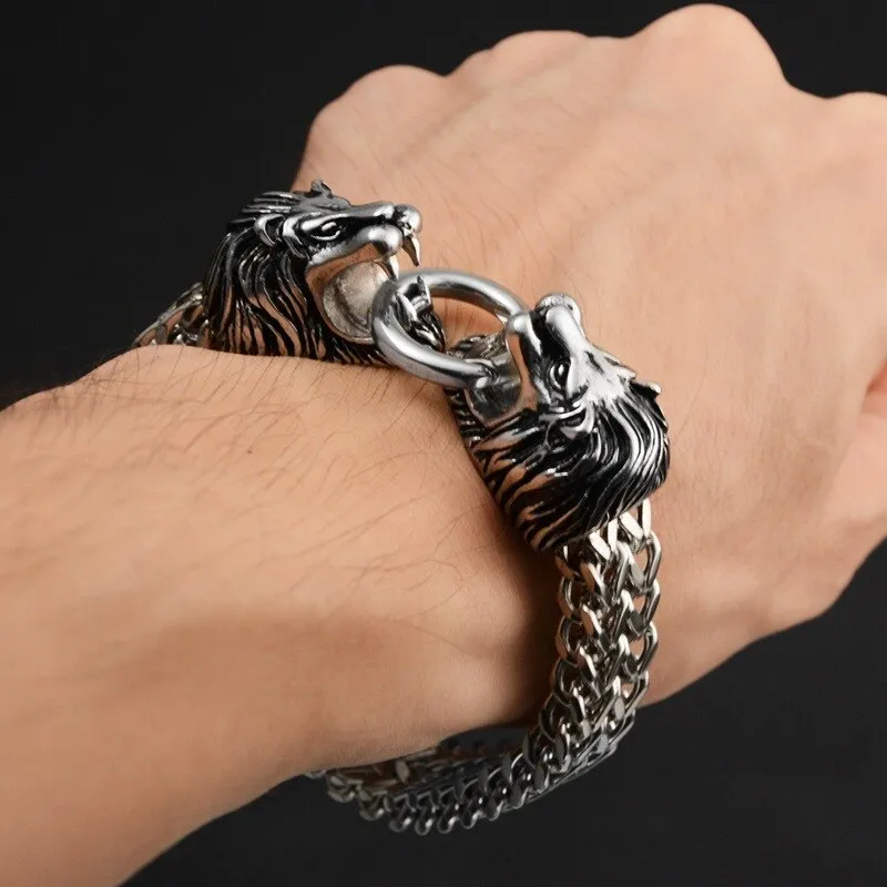 Double Lion Head Bracelet Men's Cool Bracelet