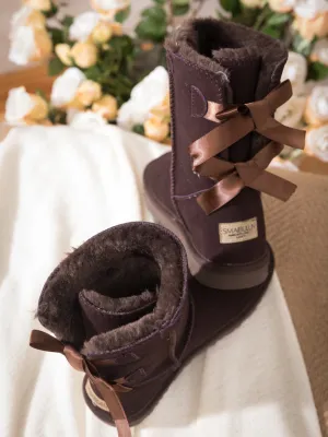 Double Ribbon Bow Suede Boot - Brown