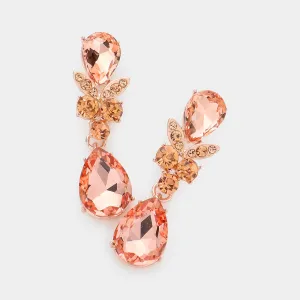 Double Teardrop Peach Dangle Pageant Earrings | Homecoming Earrings on Rose Gold | 594707