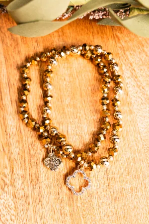 Double Trouble Quatrefoil Gold Beaded Bracelet Set