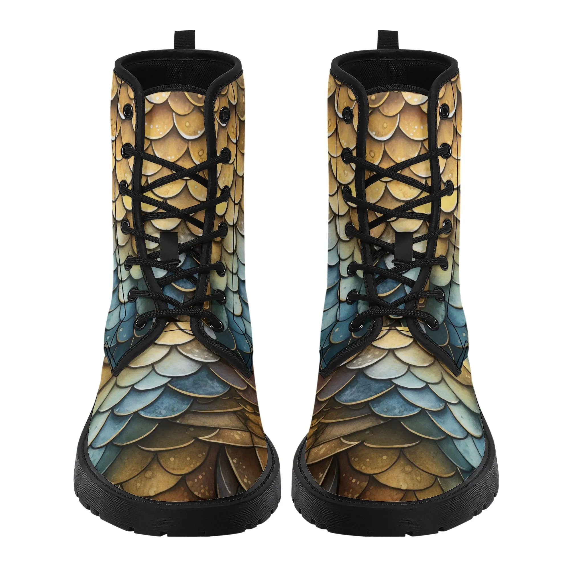 Dragon Scales Brown Blue Womens Vegan Boots