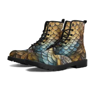 Dragon Scales Brown Blue Womens Vegan Boots