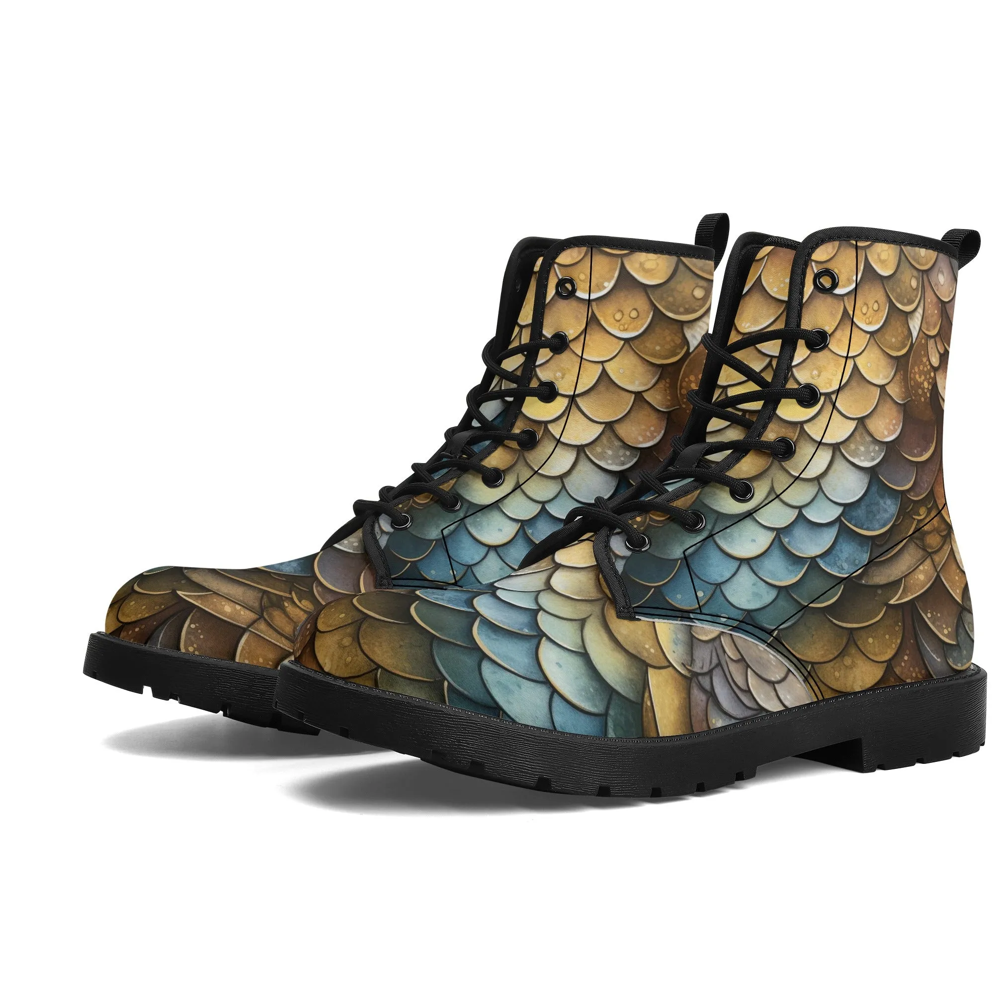 Dragon Scales Brown Blue Womens Vegan Boots