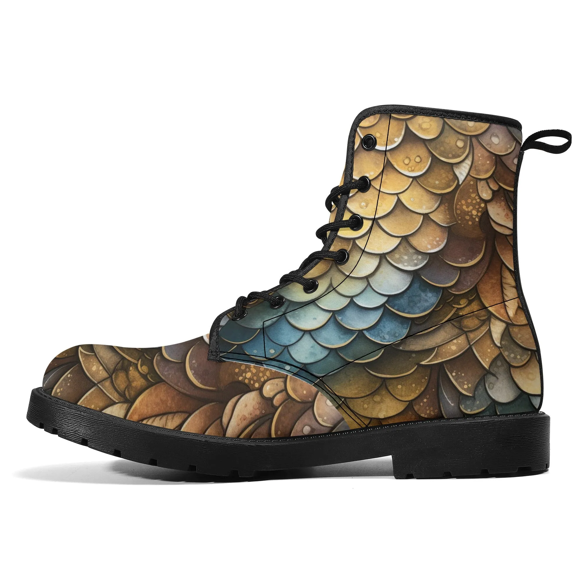 Dragon Scales Brown Blue Womens Vegan Boots