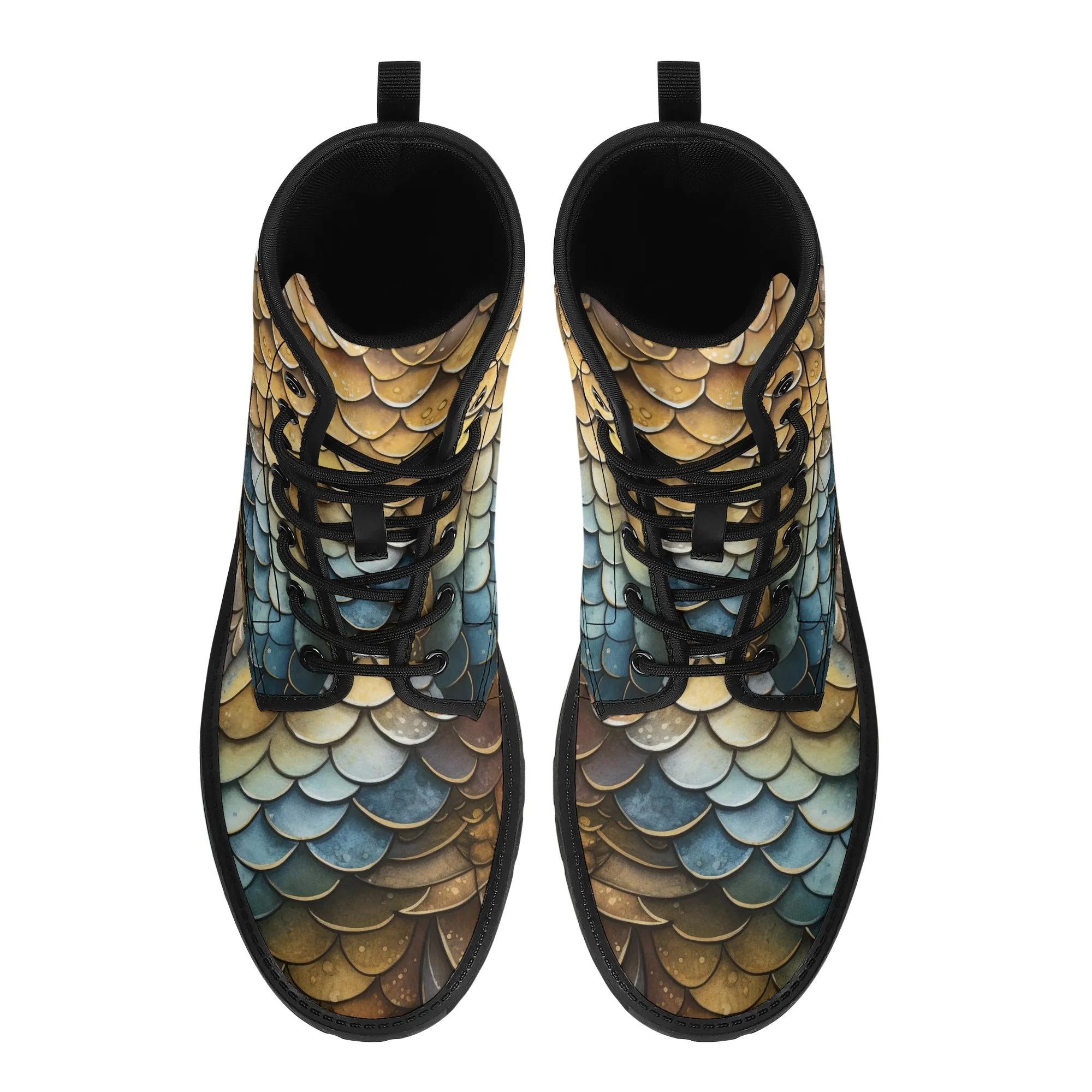 Dragon Scales Brown Blue Womens Vegan Boots