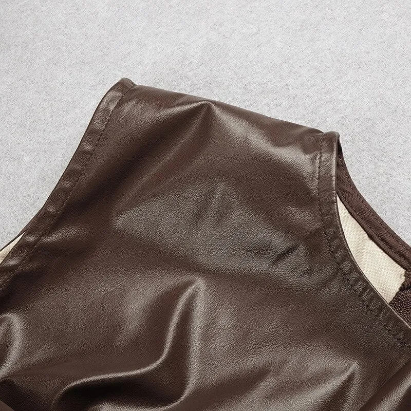 Draped PU LeaTher Midi Dress