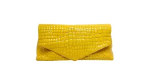 Dries Van Noten Yellow Glossed Faux Croc Large Clutch Bag