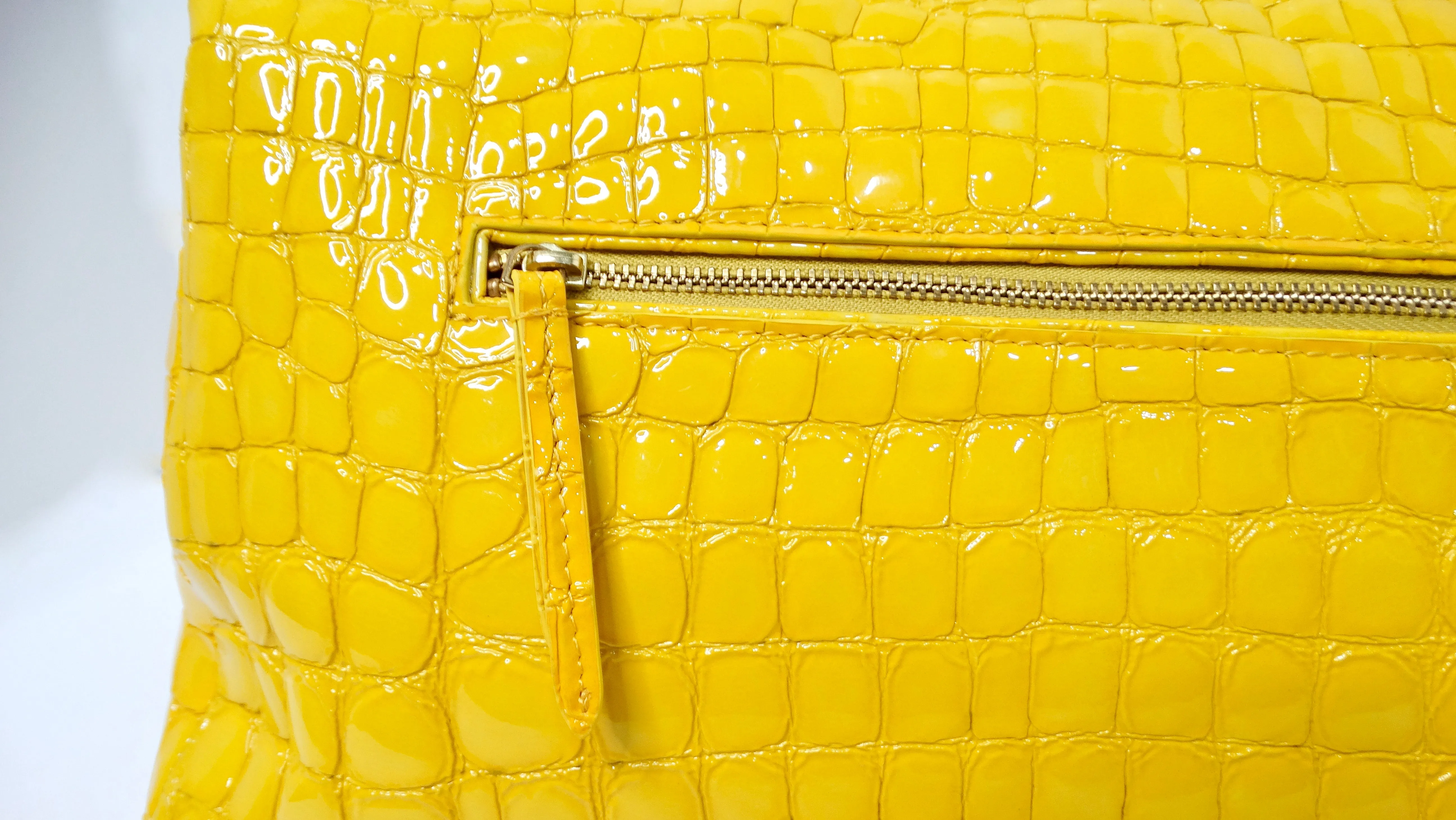 Dries Van Noten Yellow Glossed Faux Croc Large Clutch Bag