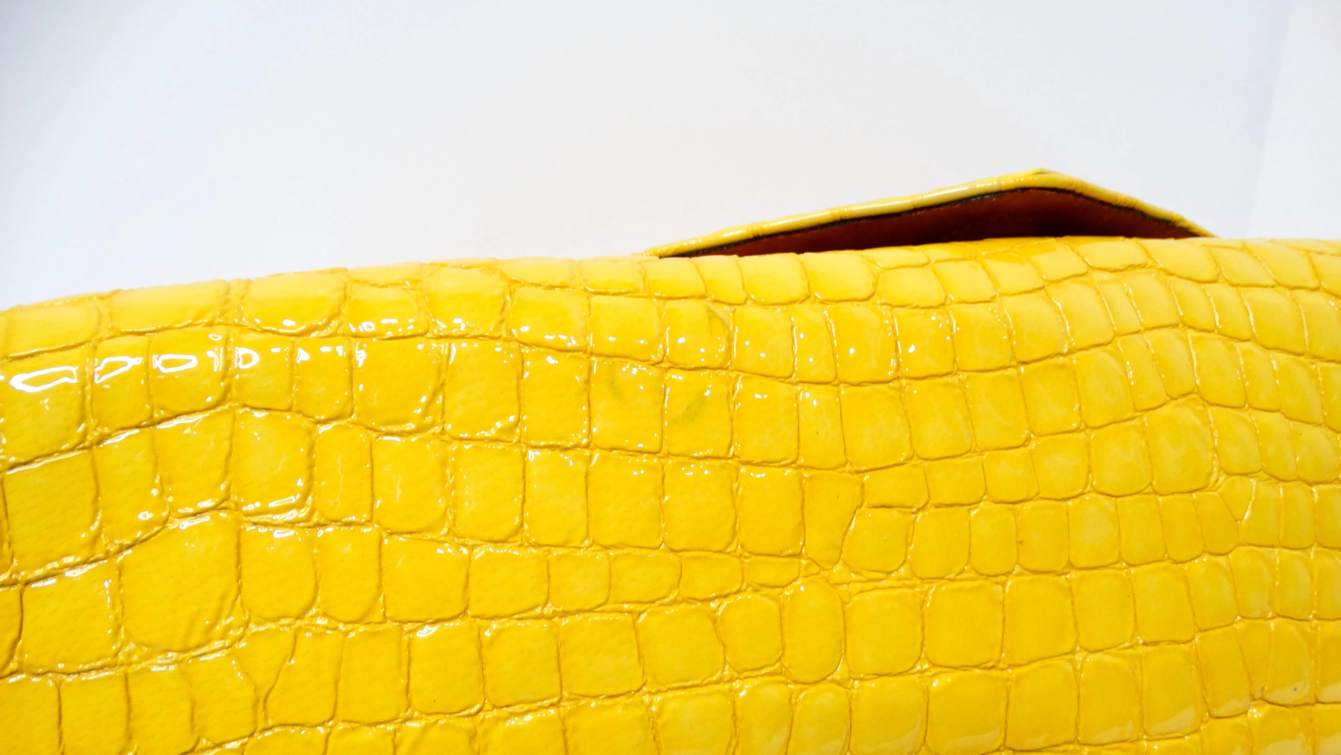 Dries Van Noten Yellow Glossed Faux Croc Large Clutch Bag