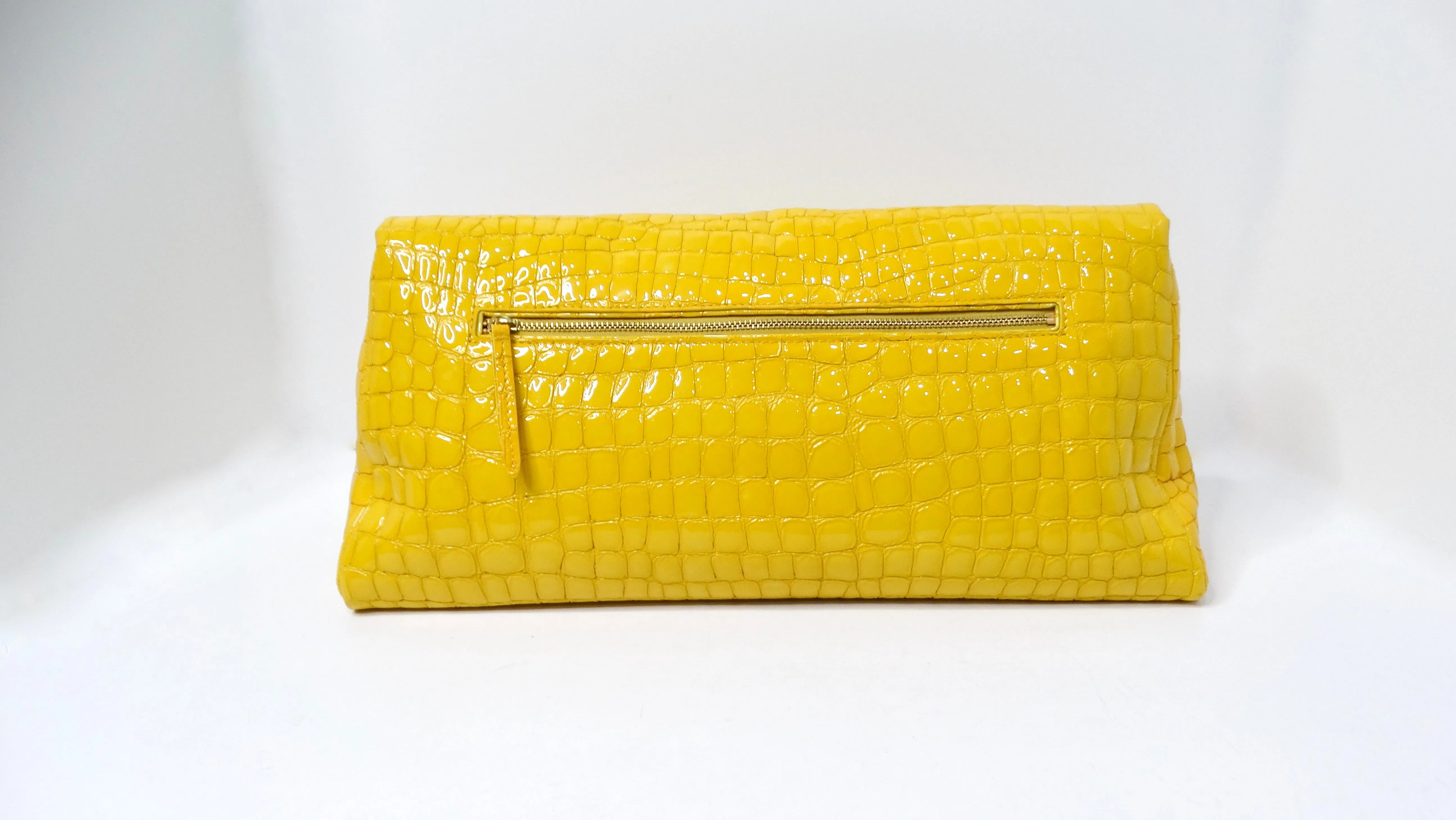 Dries Van Noten Yellow Glossed Faux Croc Large Clutch Bag