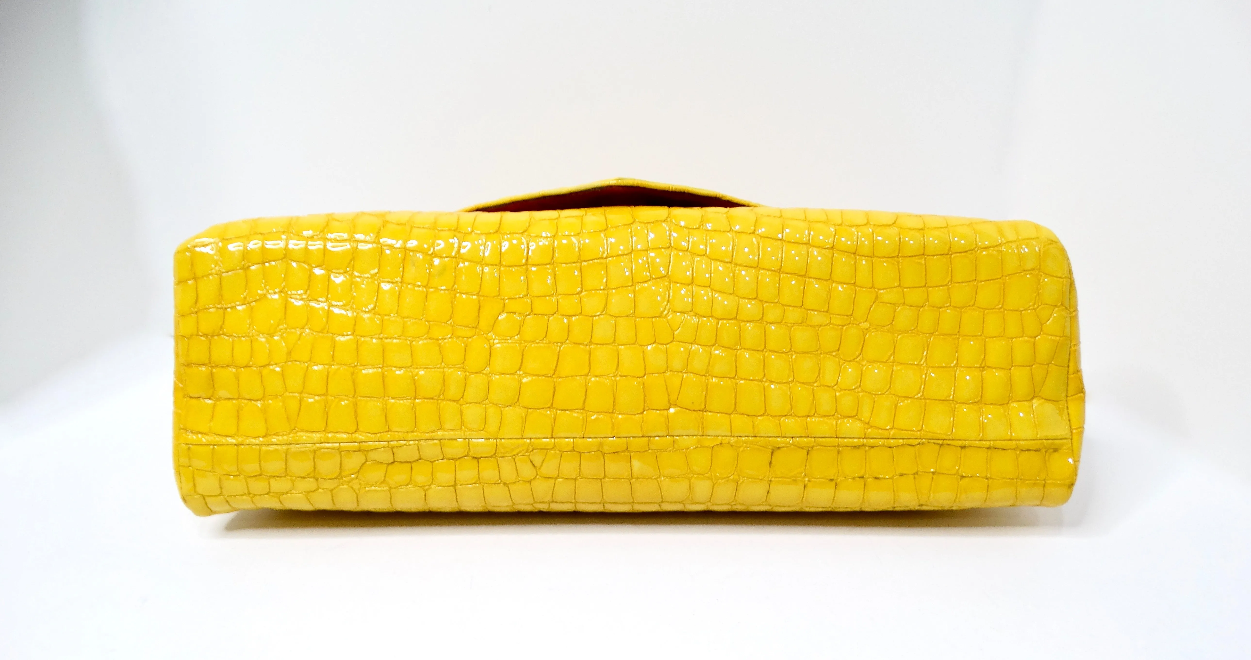 Dries Van Noten Yellow Glossed Faux Croc Large Clutch Bag