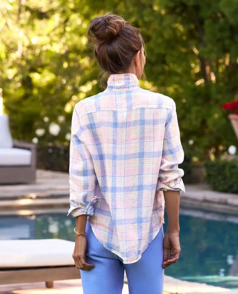 Eileen Linen Shirt Pink Sand Blue Plaid