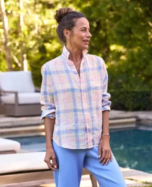 Eileen Linen Shirt Pink Sand Blue Plaid