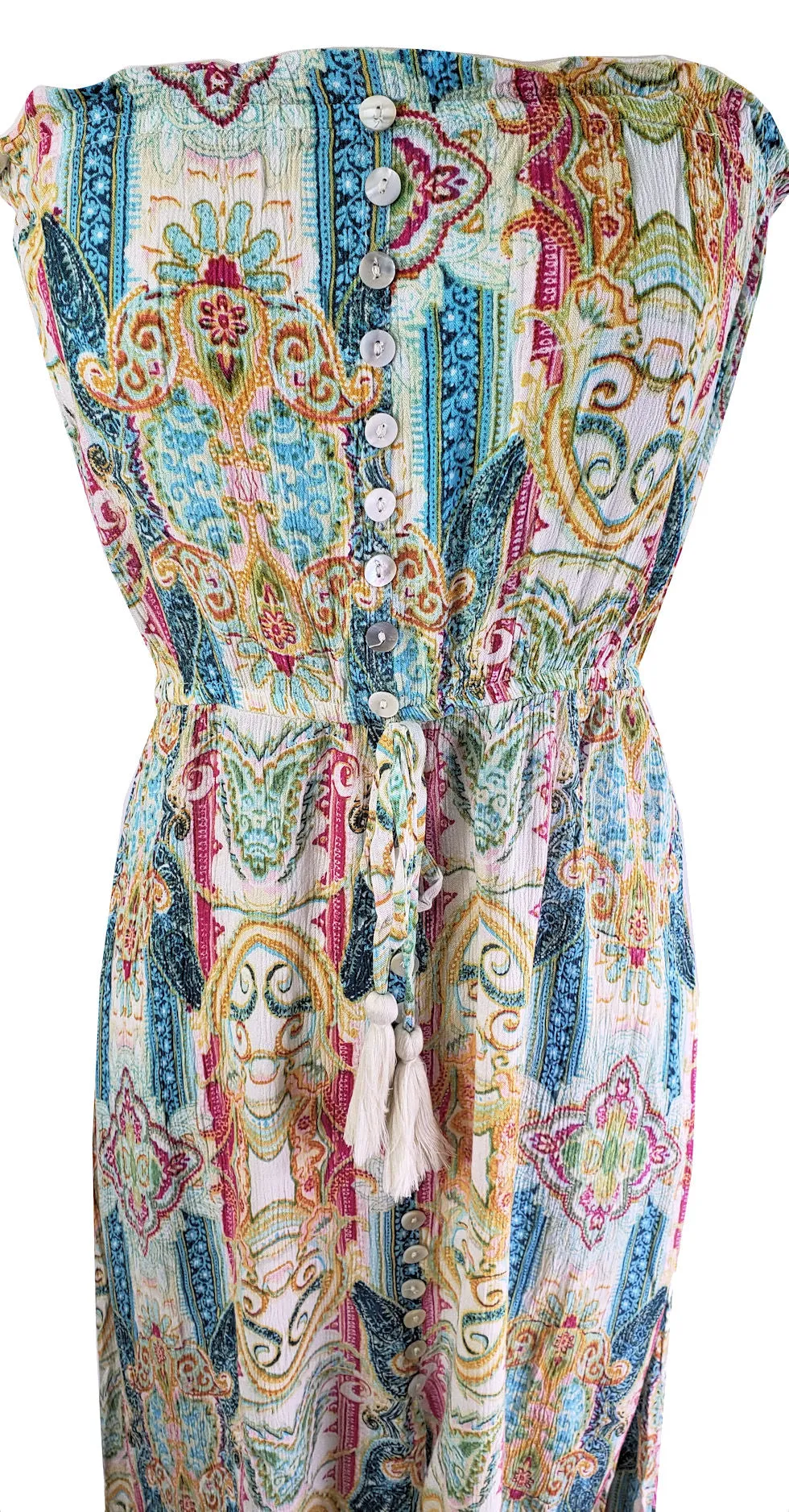 ELAN Strapless Maxi Dress Beach Cover-up Blue Ibiza Print