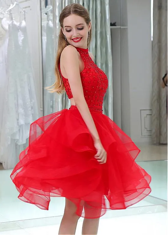 Elasticated Net Red Cocktail Dresses