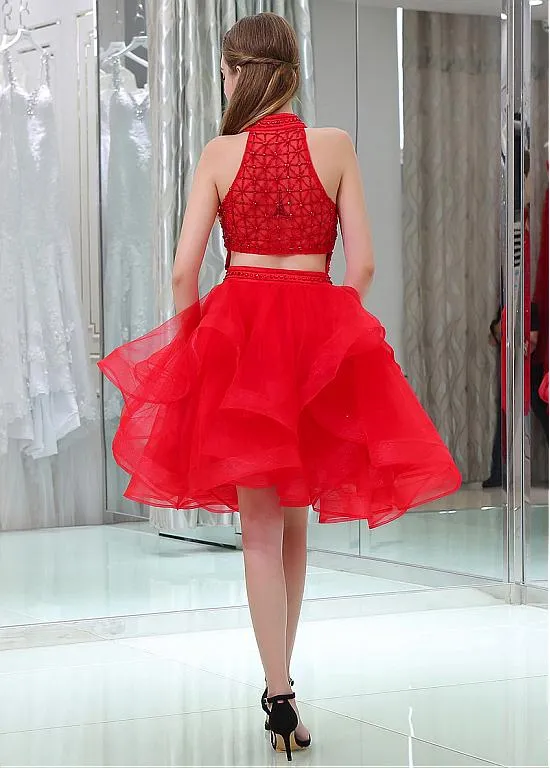 Elasticated Net Red Cocktail Dresses