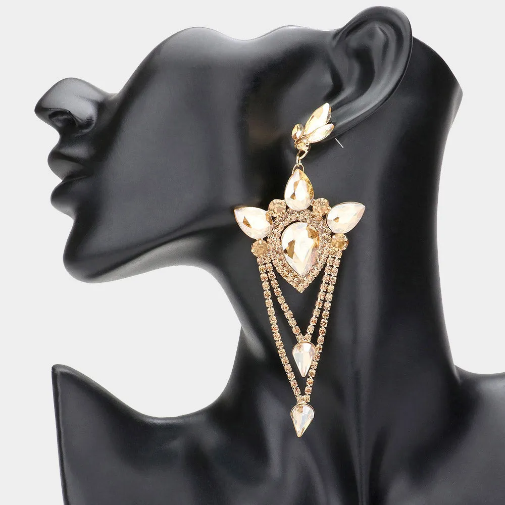 Elegant Light Topaz Marquise Teardrop Chandelier Earrings | Statement Earrings | 610685