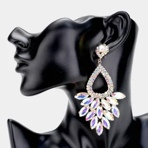 Elegant Marquise AB Crystal Cluster Chandelier Pageant Earrings on Gold / Prom Earrings | 478086