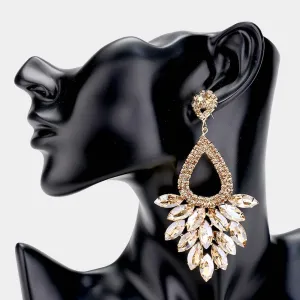 Elegant Marquise Gold Crystal Cluster Chandelier Pageant Earrings on Gold / Prom Earrings | 478088
