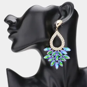 Elegant Marquise Green Blue AB Crystal Cluster Chandelier Pageant Earrings  Prom Earrings | 548473
