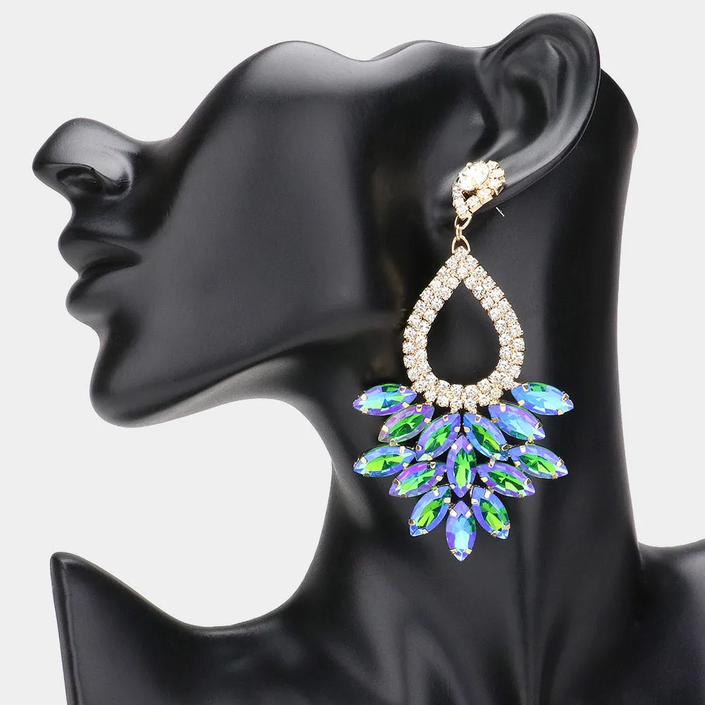 Elegant Marquise Green Blue AB Crystal Cluster Chandelier Pageant Earrings  Prom Earrings | 548473