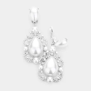 Elegant White Crystal Teardrop Dangle Clip On Earrings   | 462673
