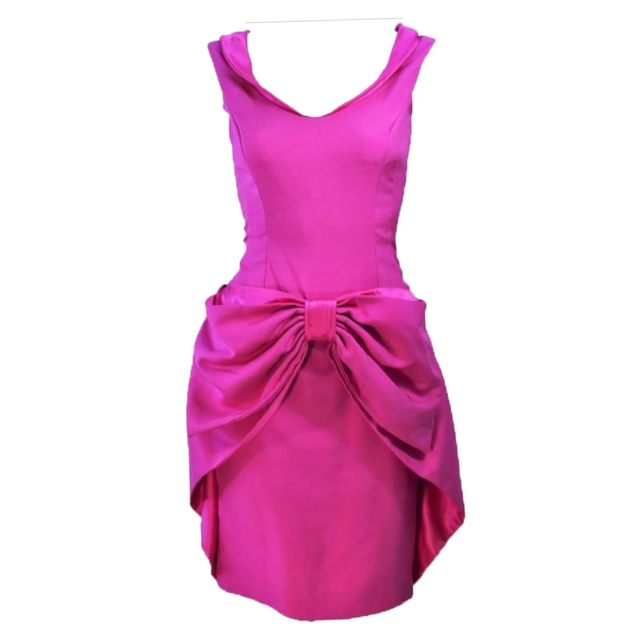 ELIZABETH MASON COUTURE Pink Magenta Bow Cocktail Dress
