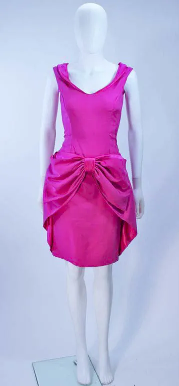 ELIZABETH MASON COUTURE Pink Magenta Bow Cocktail Dress