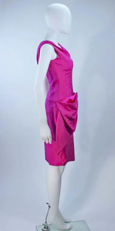 ELIZABETH MASON COUTURE Pink Magenta Bow Cocktail Dress