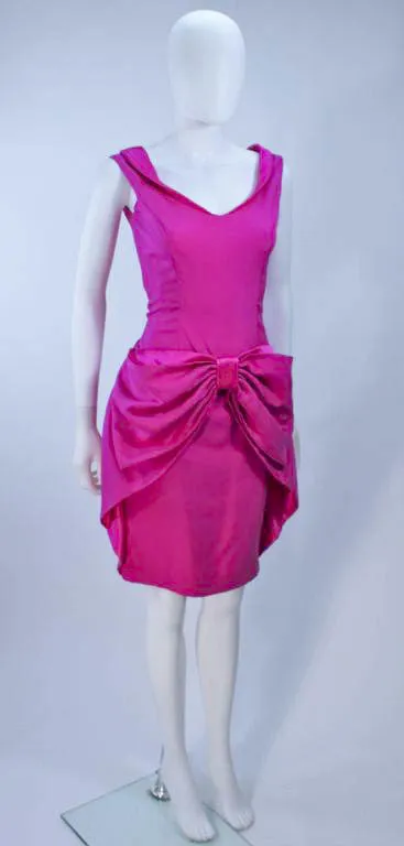 ELIZABETH MASON COUTURE Pink Magenta Bow Cocktail Dress