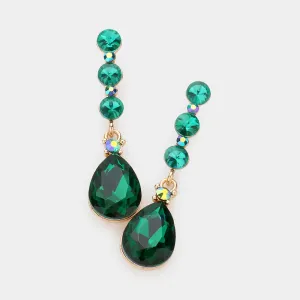 Emerald Teardrop and Round Crystal Dangle Earrings | Pageant Earrings | 605239