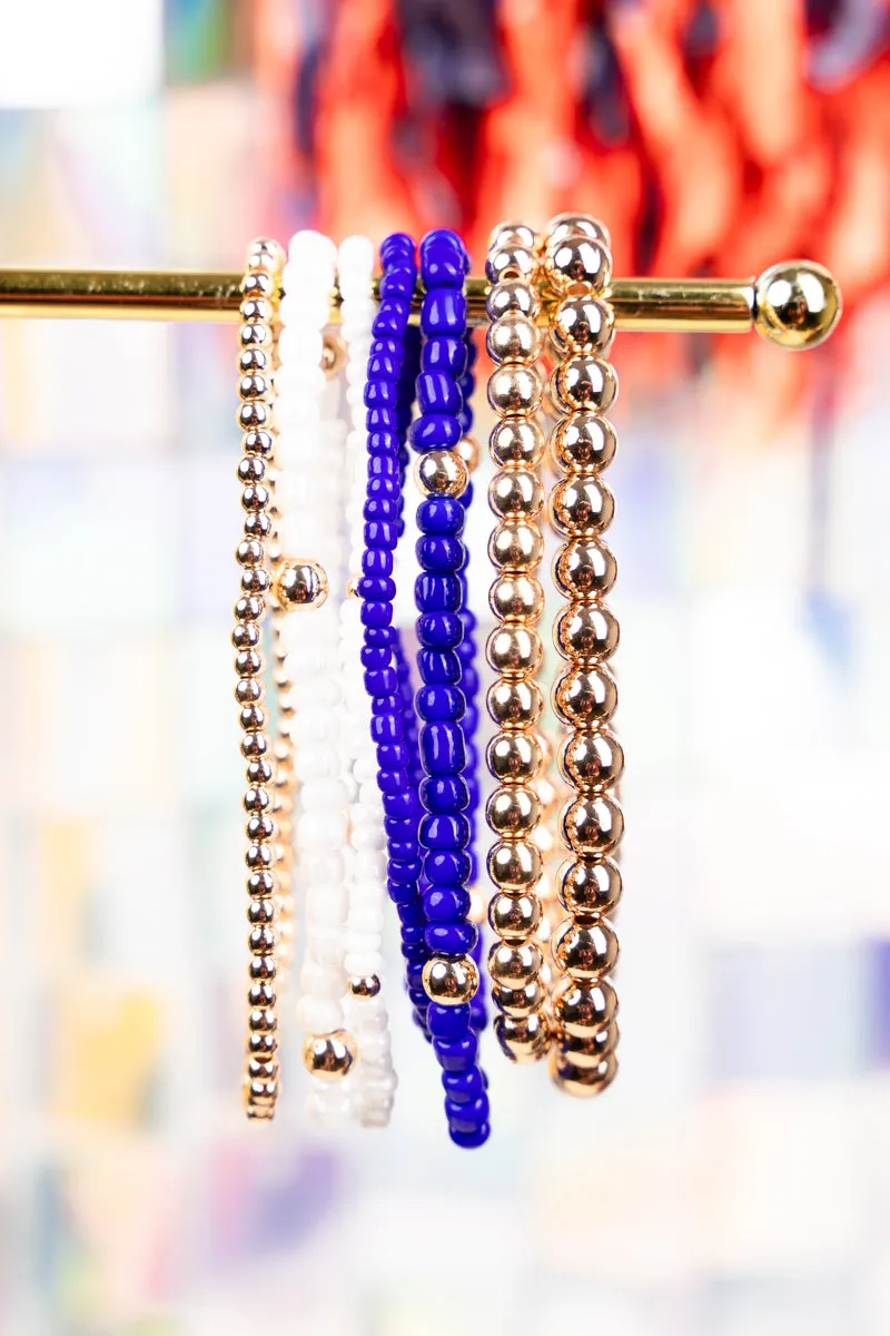 Expect Victory Blue and White Beaded Bracelet Set
