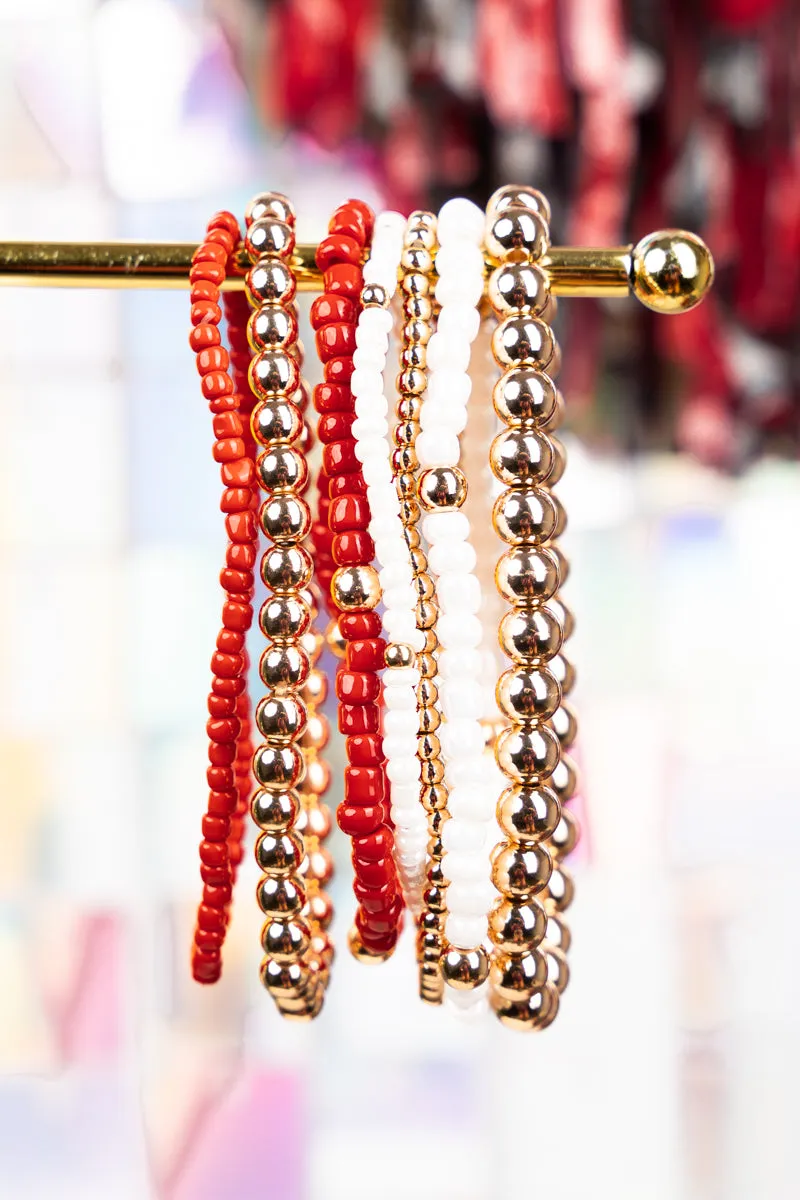 Expect Victory Red and White Beaded Bracelet Set