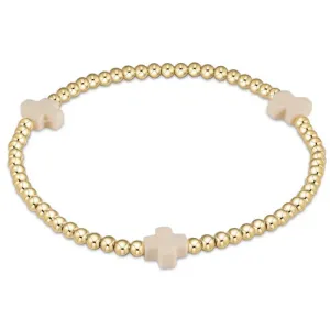 Extend Signature Cross Gold Pattern 3mm Bead Bracelet - Off-White