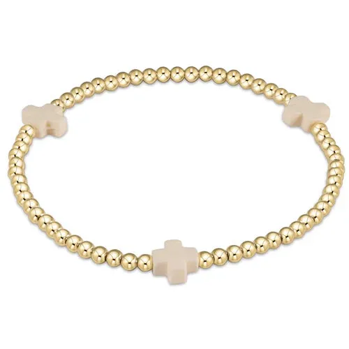 Extend Signature Cross Gold Pattern 3mm Bead Bracelet - Off-White