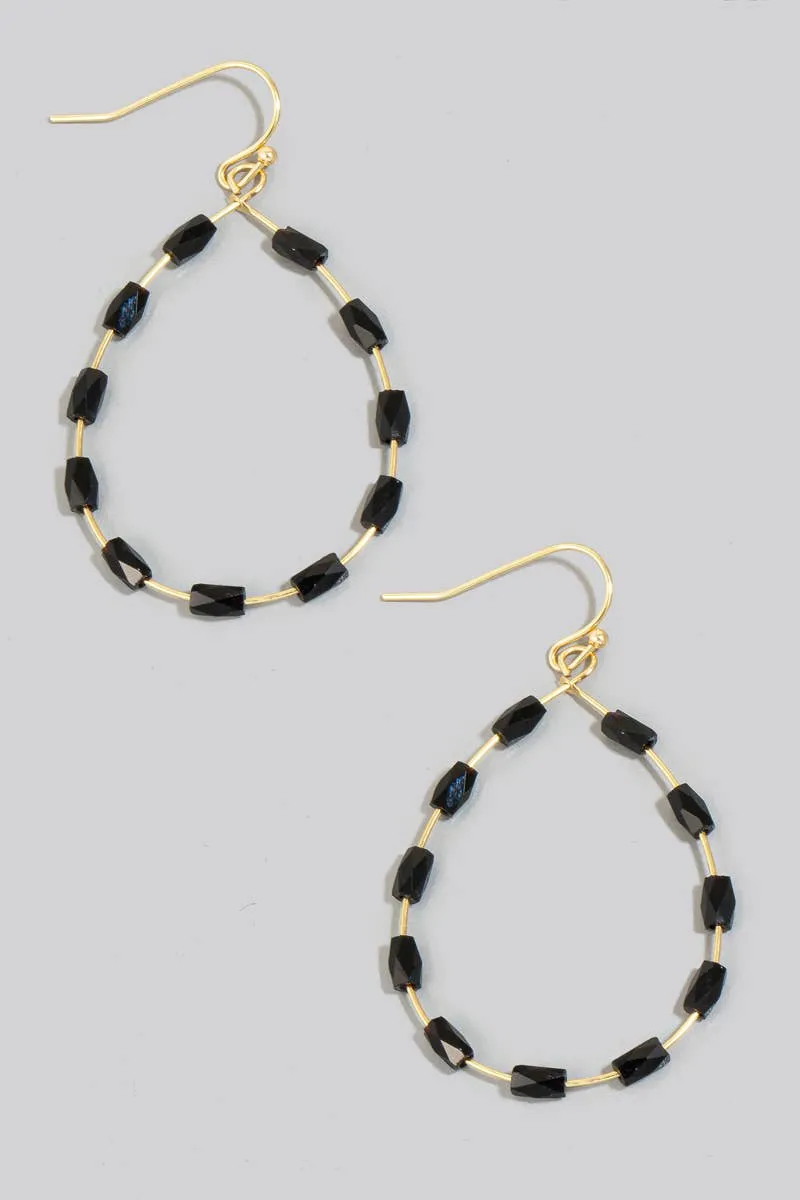 Faceted Glass Tube Beaded Tear Dangle Earrings