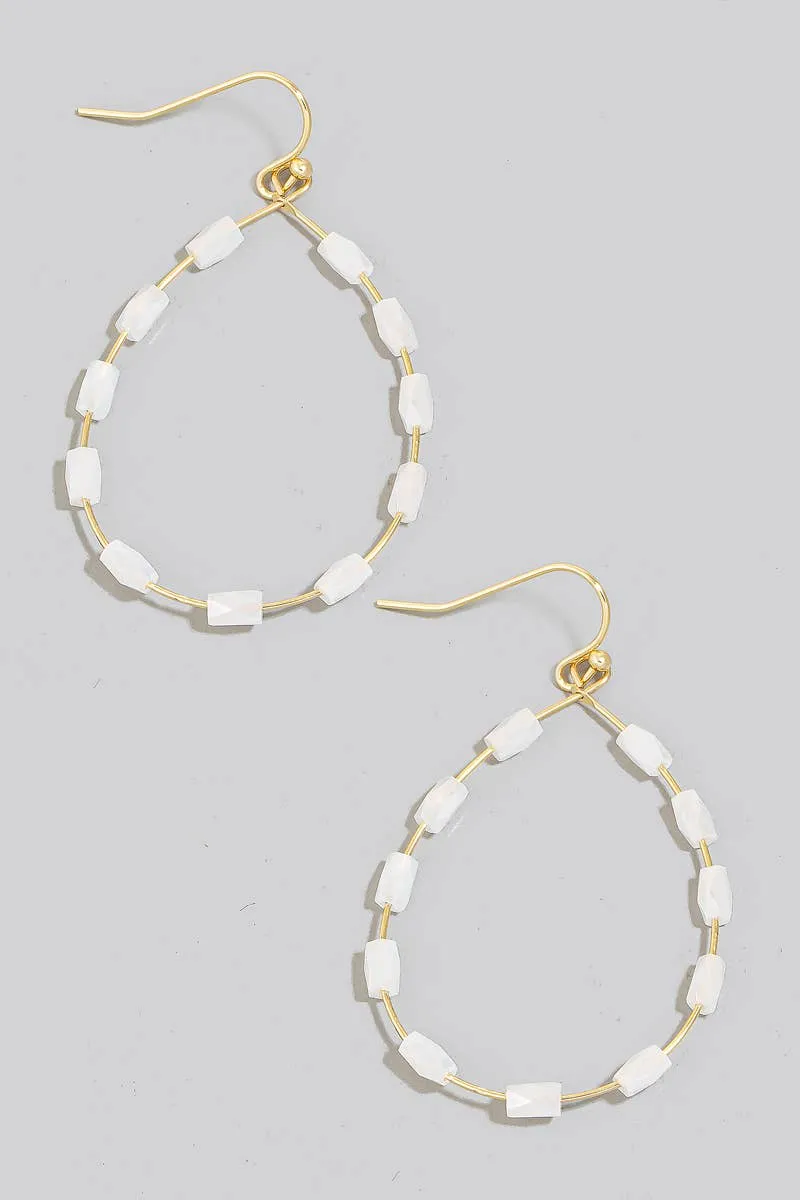 Faceted Glass Tube Beaded Tear Dangle Earrings