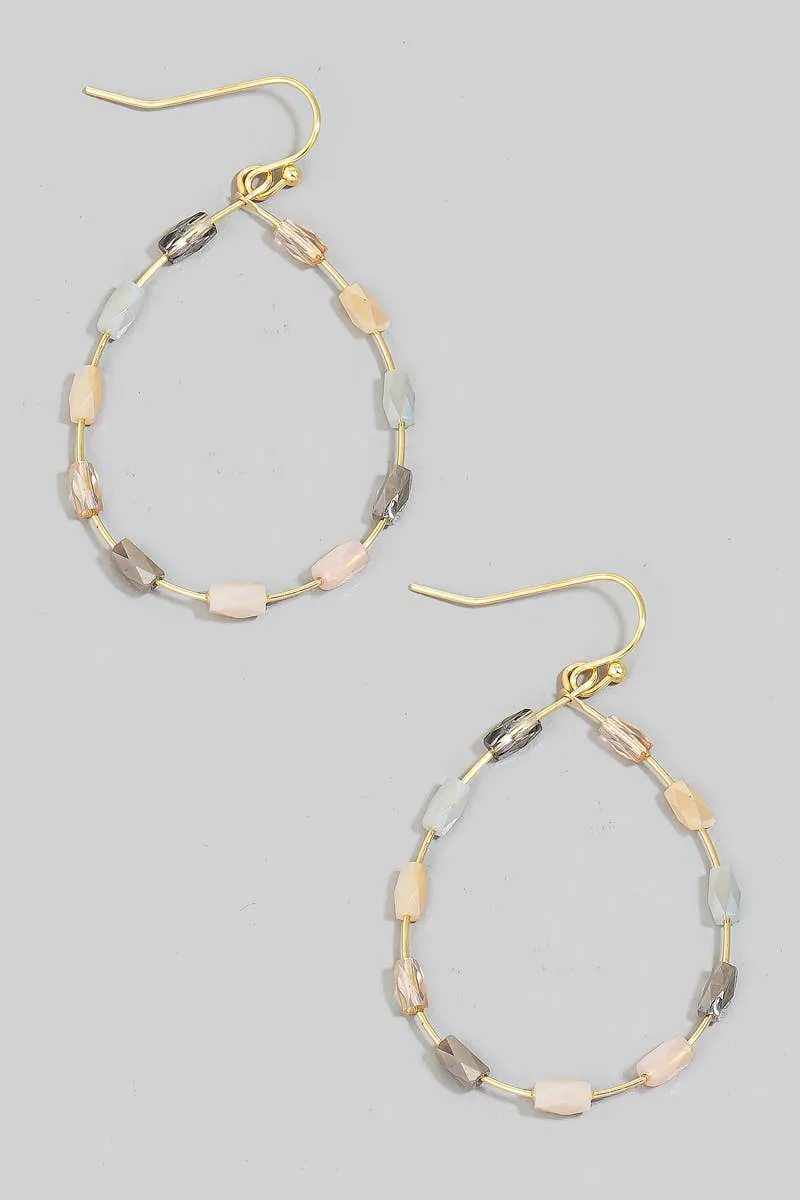 Faceted Glass Tube Beaded Tear Dangle Earrings