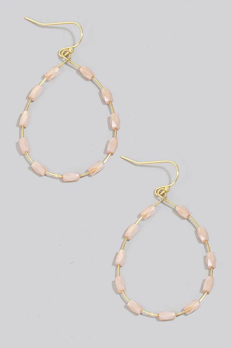 Faceted Glass Tube Beaded Tear Dangle Earrings